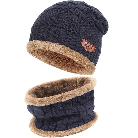 Winter Beanie Scarf Set Fleece Lined Knit Skull Cap Neck Warmer Unisex main image 6